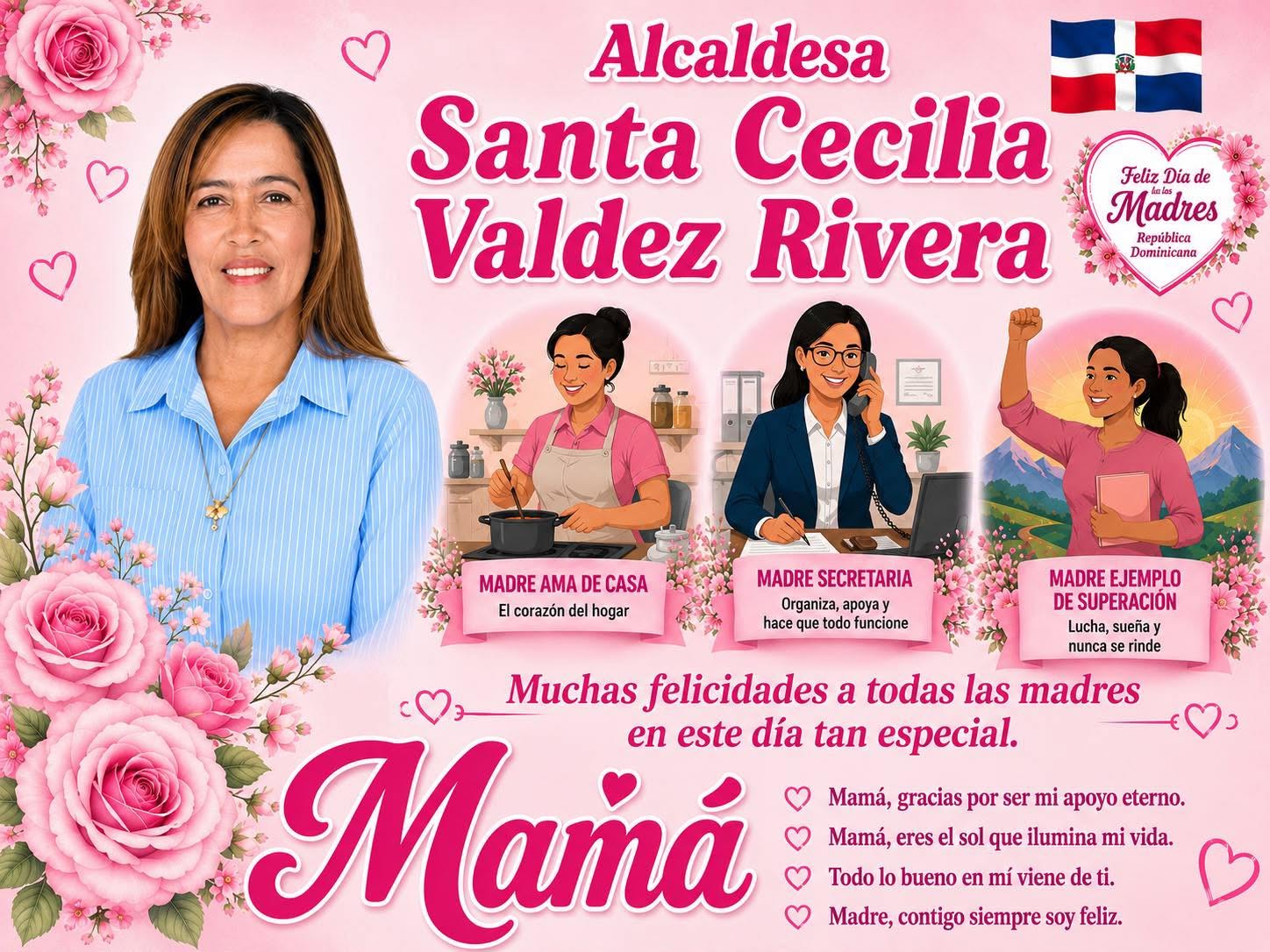 Alcaldesa Santa Valdez felicita a todas las madres en su día