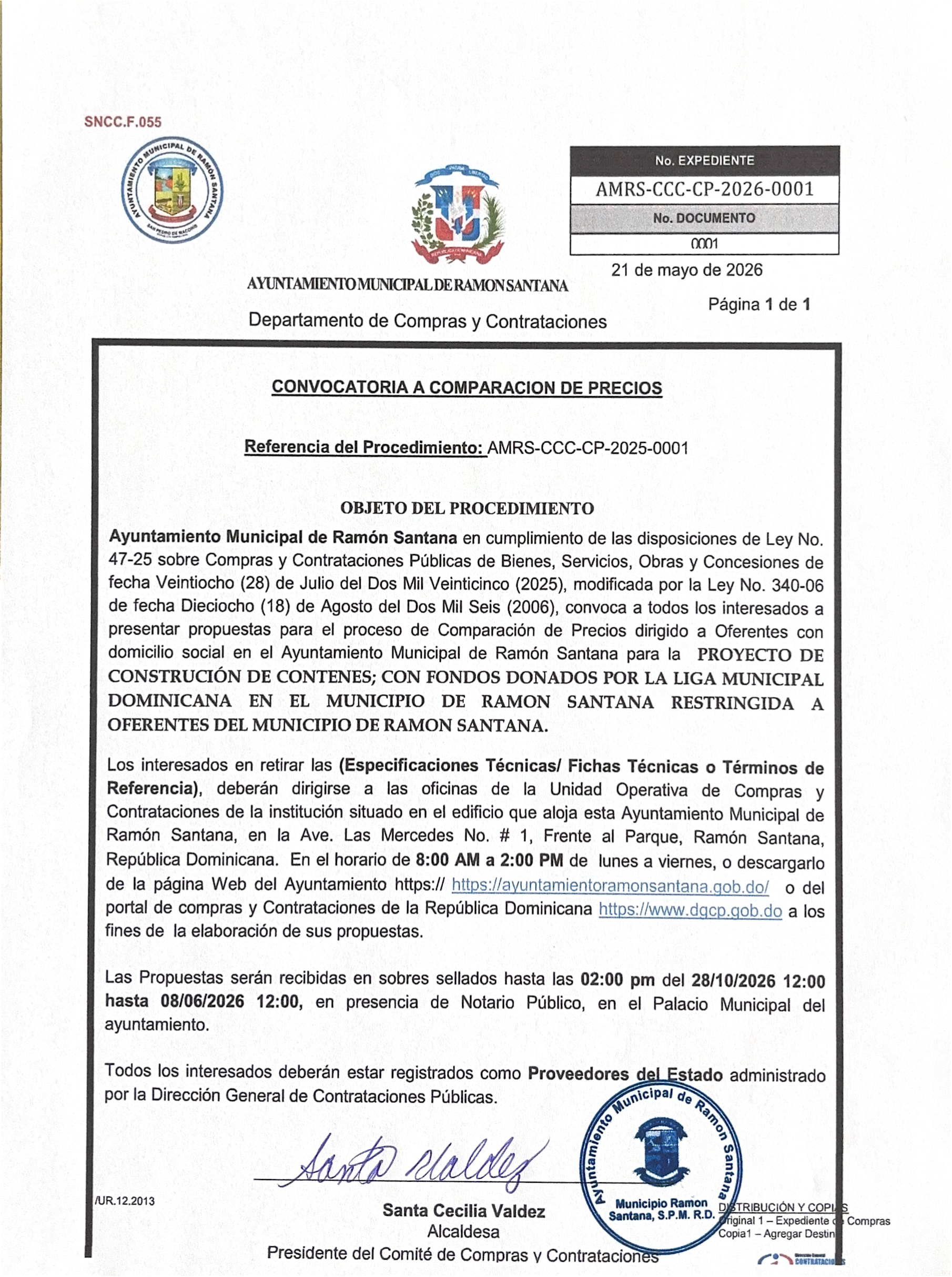 Llamado a Convocatoria a Comparación de Precios Proceso AMRS-CCC-CP-2026-0001